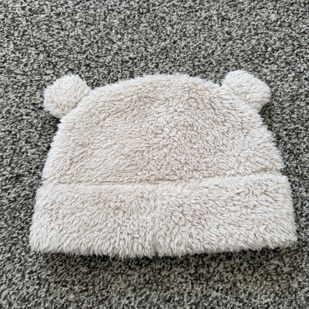 Patagonia Baby Furry Friends Hat Beige Fleece Bear Ears Beanie 2T-5T Soft
